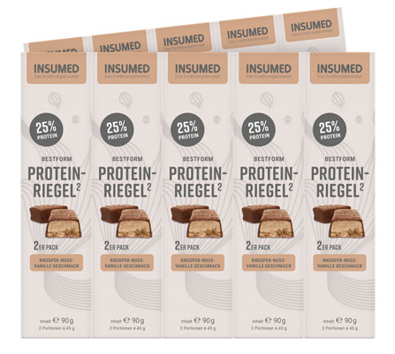 INSUMED BESTFORM Protein-Riegel, 10x2 Riegel, Knusper-Nuss-Vanille, 900g, MHD 07.2026 INSUMED BESTFORM Protein-Riegel, 10x2 Riegel, Knusper-Nuss-Vanille, 900g, MHD 07.2026