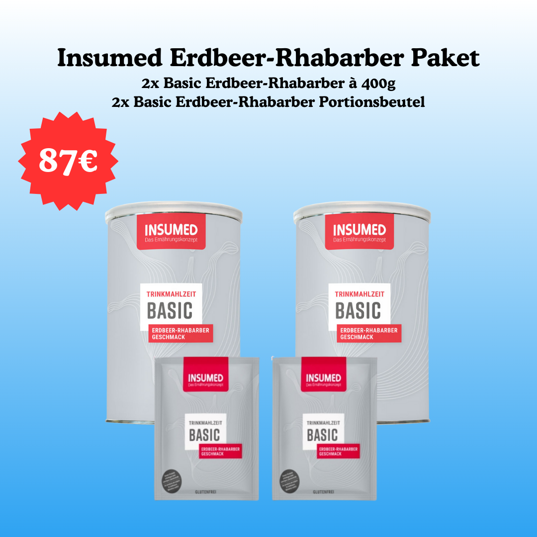 INSUMED Basic Erdbeer-Rhabarber Paket: 2x Basic Erdbeer-Rhabarber & 2x Basic Erdbeer-Rhabarber Portionsbeutel