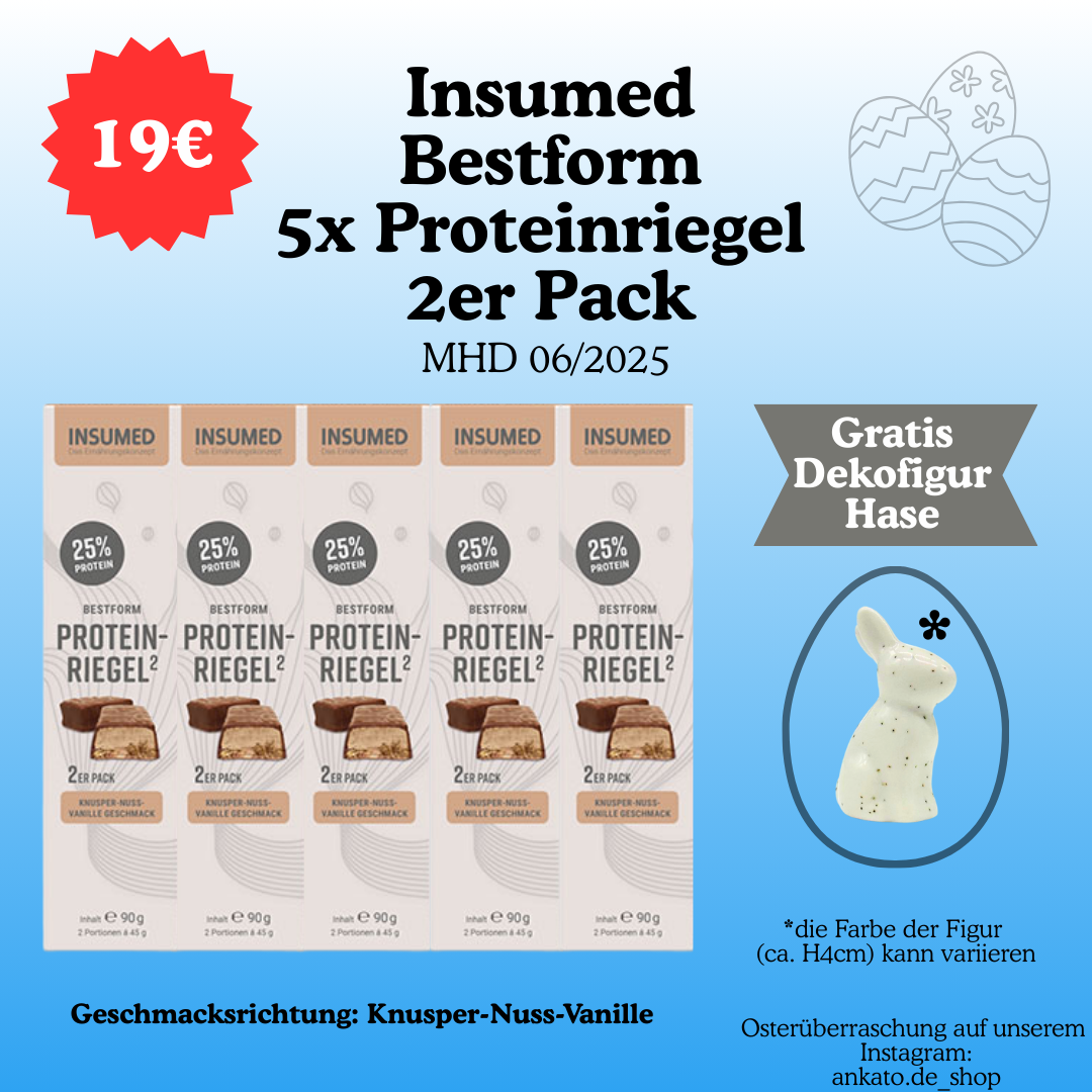 INSUMED BESTFORM 5x Proteinriegel 2er Pack, Knusper-Nuss-Vanille
