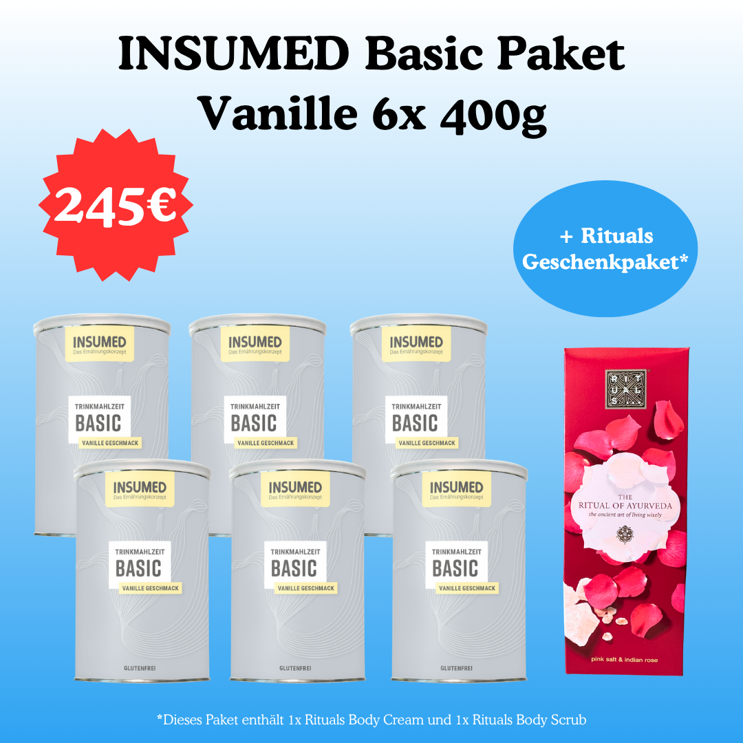 INSUMED Basic Paket: Vanille 6x 400g + Rituals Geschenkpaket