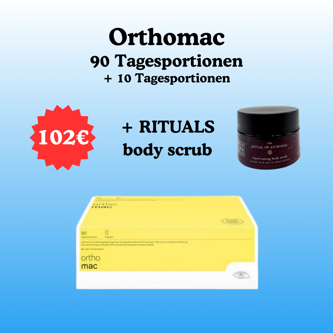 Orthomac, 90 Tagesportionen + 10 Tagesportionen + RITUALS body scrub