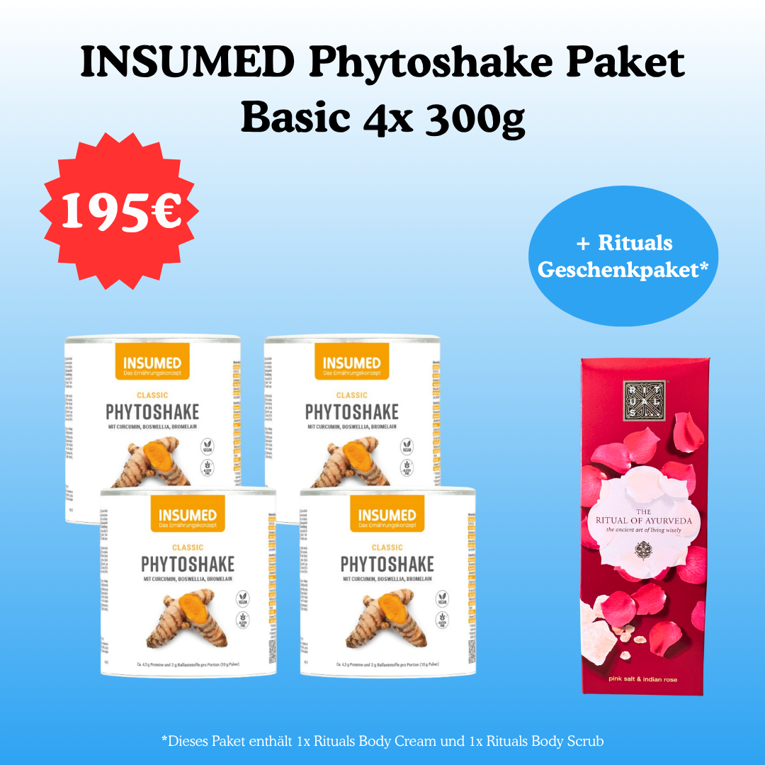 INSUMED Phytoshake Paket: Basic 4x 300g + Rituals Geschenkpaket
